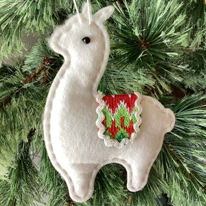 Classic Handmade Felt Alpaca Ornament